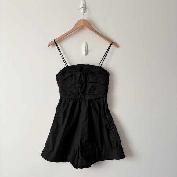 Aritzia Babaton Abacus Poplin Romper Square Neck Pleated Black Size 00 - Picture 6 of 9